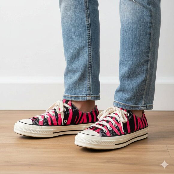 Converse Chuck 70 Low Top Sneaker Women's 7 Neon Pink Black Zebra Print NEW - Picture 1 of 11